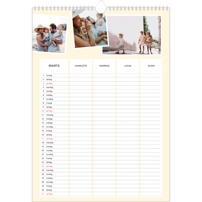 Familiekalender A3  — Moderne familiekalender - Familie på 4 [Marts]