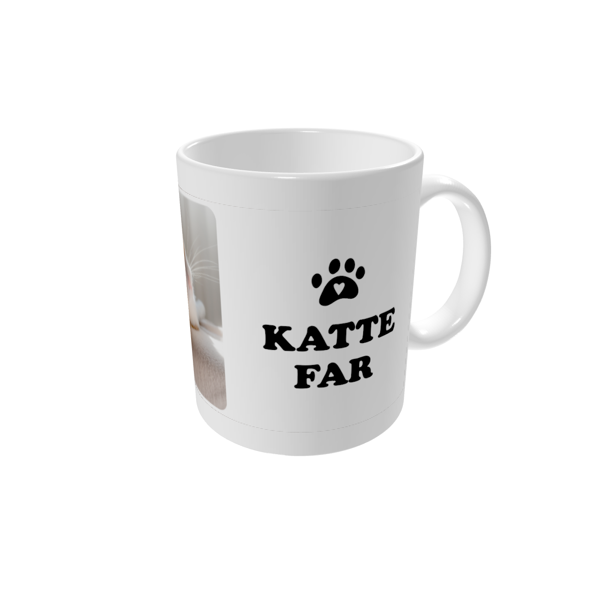 Krus med billede — Kattefar - hvid