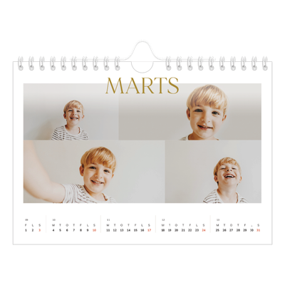 A5 Foto Kalender — Guld stor skrift [Marts]