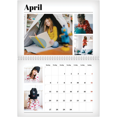 Fotokalender A4 dobbelt (30 x 40 cm) — Avisstil [April]