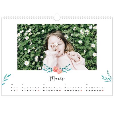 A3 Foto Kalender — Blomsterillustrationer [Marts]