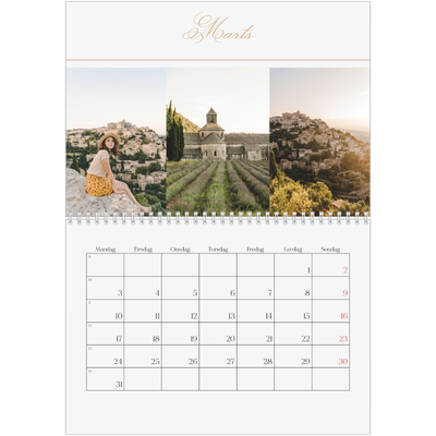 Fotokalender A4 dobbelt (30 x 40 cm) — Elegant guld [Marts]