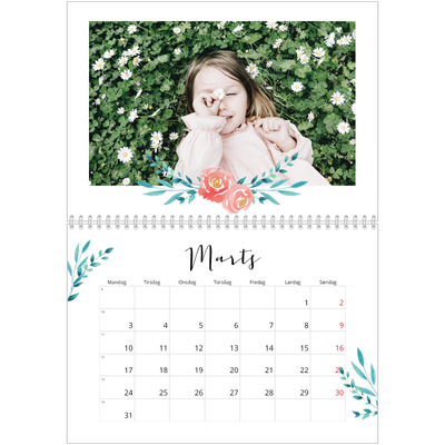 Fotokalender A4 dobbelt (30 x 40 cm) — Blomsterillustrationer [Marts]