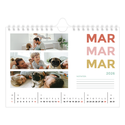 A5 Foto Kalender — Farverige fonter [Marts]