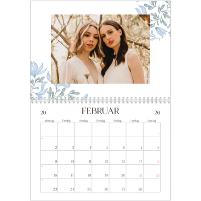 Fotokalender A4 dobbelt (30 x 40 cm) — Elegant blomstret [Februar]