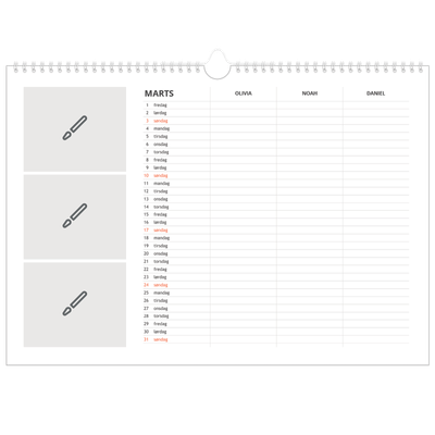 A3 Foto Kalender — Design selv - Familie på 3 [Marts]