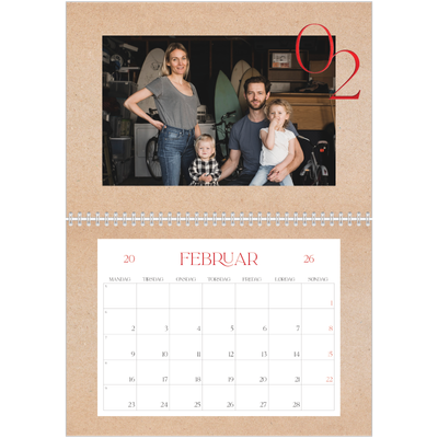 Fotokalender A4 dobbelt (30 x 40 cm) — Røde elementer [Februar]