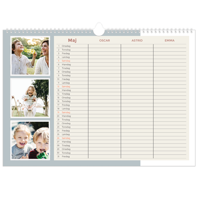 A3 Foto Kalender — Familiekalender i jordfarver - Familie på 3 [kalender forside]