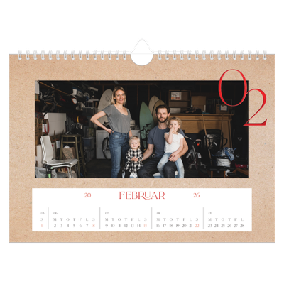 Fotokalender A4 — Røde elementer [Februar]