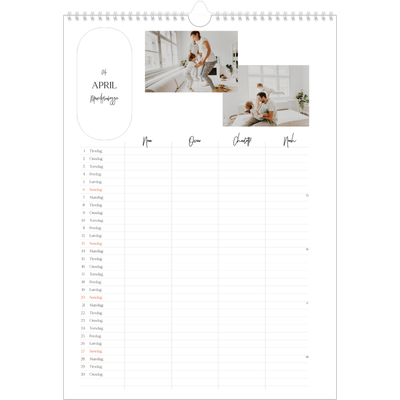 Familiekalender A3  — Planlæggeren - Familie på 4 [April]