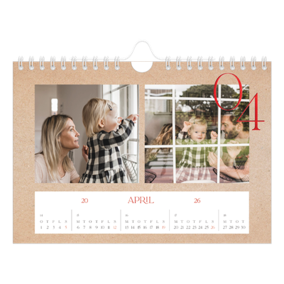 A5 Foto Kalender — Røde elementer [April]