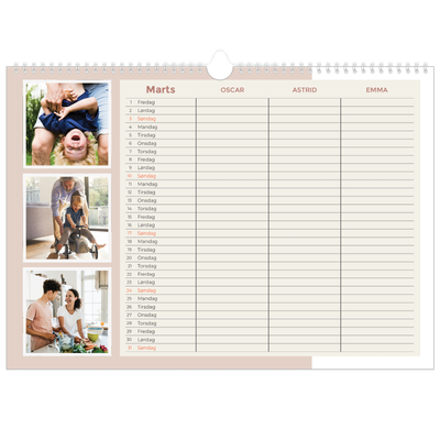 A3 Foto Kalender — Familiekalender i jordfarver - Familie på 3 [Marts]