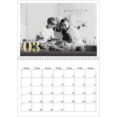 Fotokalender A4 dobbelt (30 x 40 cm) — Store tal i glitter [Marts]