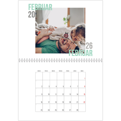 Fotokalender A4 dobbelt (30 x 40 cm) — Dublet tekst [Februar]