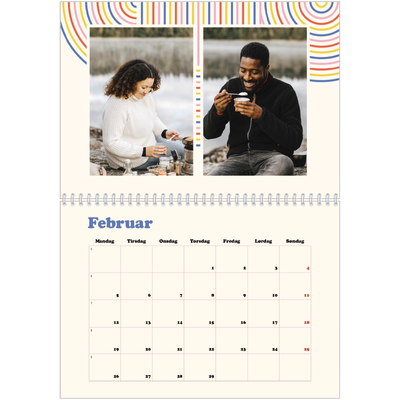Fotokalender A4 dobbelt (30 x 40 cm) — Retro striber [Februar]