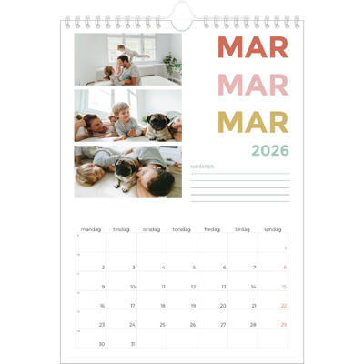 Fotokalender A4 (20 x 30 cm) — Farverige fonter [Marts]