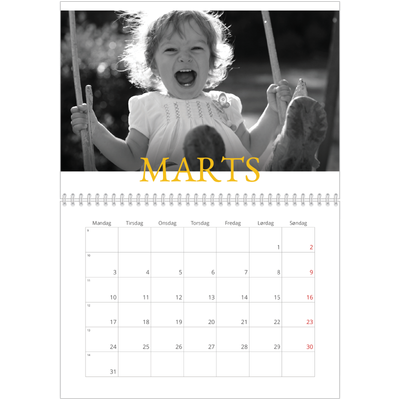Fotokalender A4 dobbelt (30 x 40 cm) — Heritage-stil [Marts]