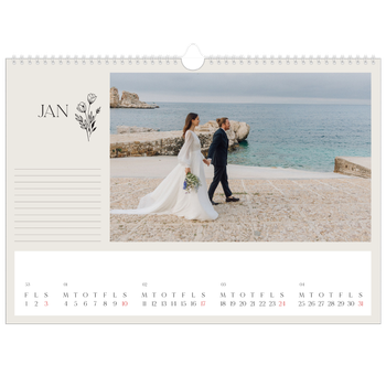A3 Landskab Fotokalender — Initialer i blomst