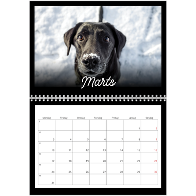 Fotokalender A4 dobbelt (30 x 40 cm) — Sort minimal [Marts]