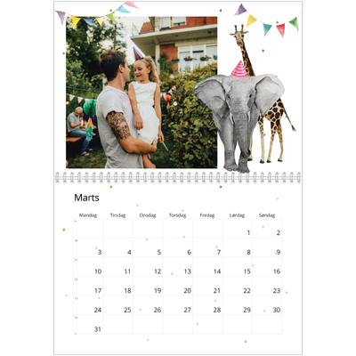 Fotokalender A4 dobbelt (30 x 40 cm) — Akvarel dyr [Marts]