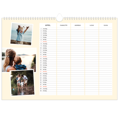 A3 Foto Kalender — Moderne familiekalender - Familie på 4 [April]