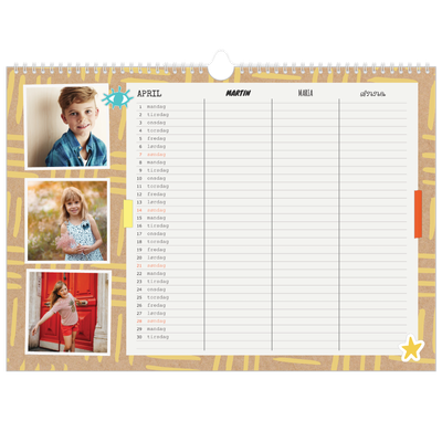 A3 Foto Kalender — Rustik familiekalender - familie på 3 [April]