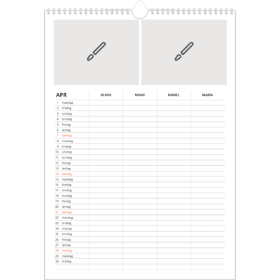 Familiekalender A3  — Design selv - Familie på 4 [April]