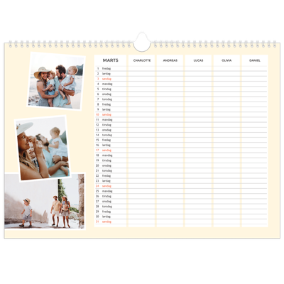 A3 Foto Kalender — Moderne familiekalender - Familie på 5 [Marts]