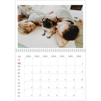 Fotokalender A4 dobbelt (30 x 40 cm) — Røde højdepunkter [Februar]