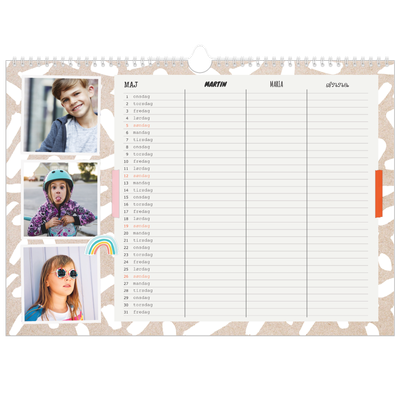A3 Foto Kalender — Rustik familiekalender - familie på 3 [kalender forside]