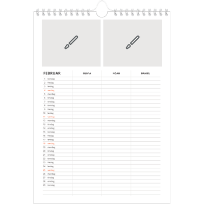 A4 Familiekalender — Design selv - Familie på 3 [Februar]