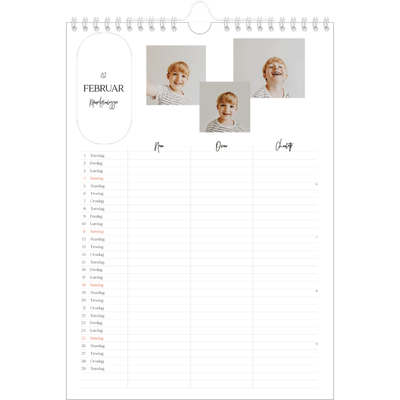 A4 Familiekalender — Planlæggeren - Familie på 3 [Februar]