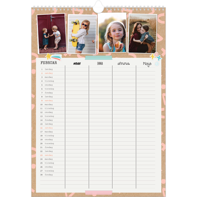 Familiekalender A3  — Rustik familiekalender - familie på 4 [Februar]