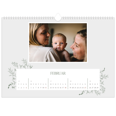 A3 Foto Kalender — Håndtegnet blomster [Februar]