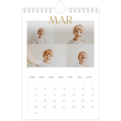 A5 Foto Kalender — Guld stor skrift [Marts]