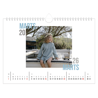Fotokalender A4 — Dublet tekst [Marts]
