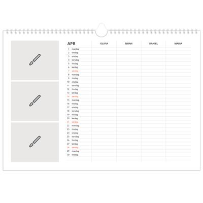 A3 Foto Kalender — Design selv - Familie på 4 [April]