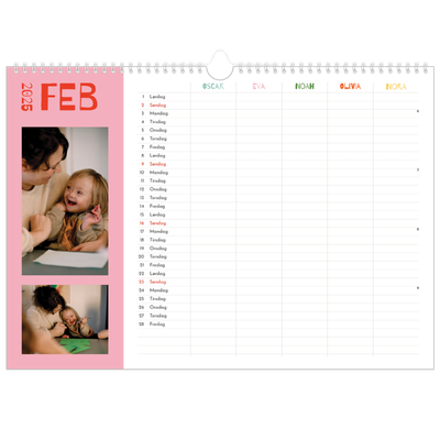 A3 Foto Kalender — Farverigt design - Familie på 5 [Februar]