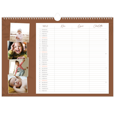 A3 Foto Kalender — Jordnært design - Familie på 3 [kalender forside]