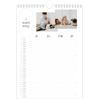 A4 Familiekalender — Planlæggeren - Familie på 4 [Marts]